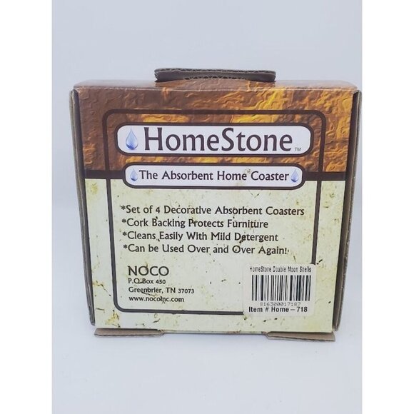 HomeStone Absorbent Coaster Set Of 4 Double Moon Shells Design Cork Backing - Picture 3 of 3